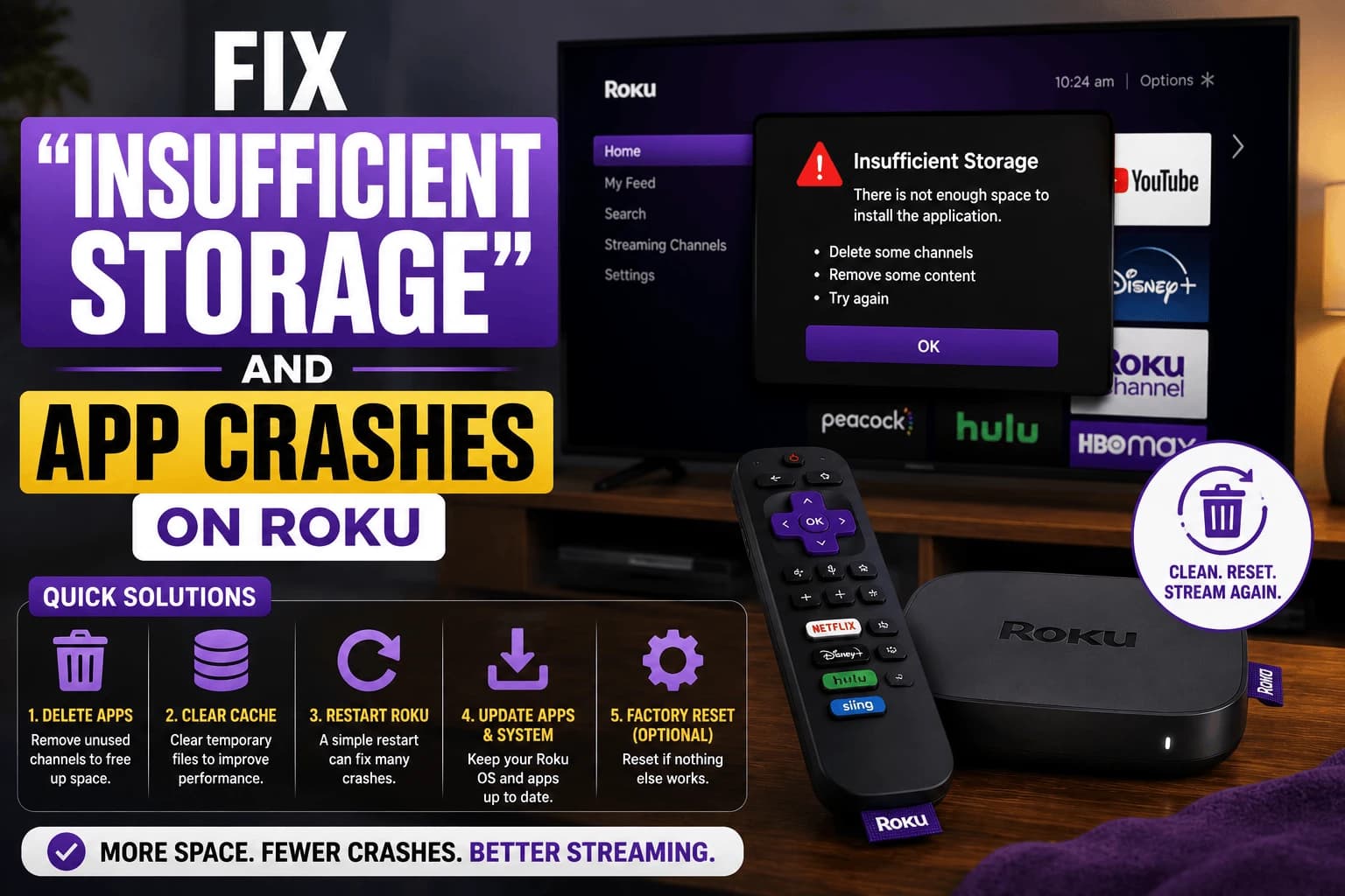 Fix "Insufficient Storage" and App Crashes on Roku